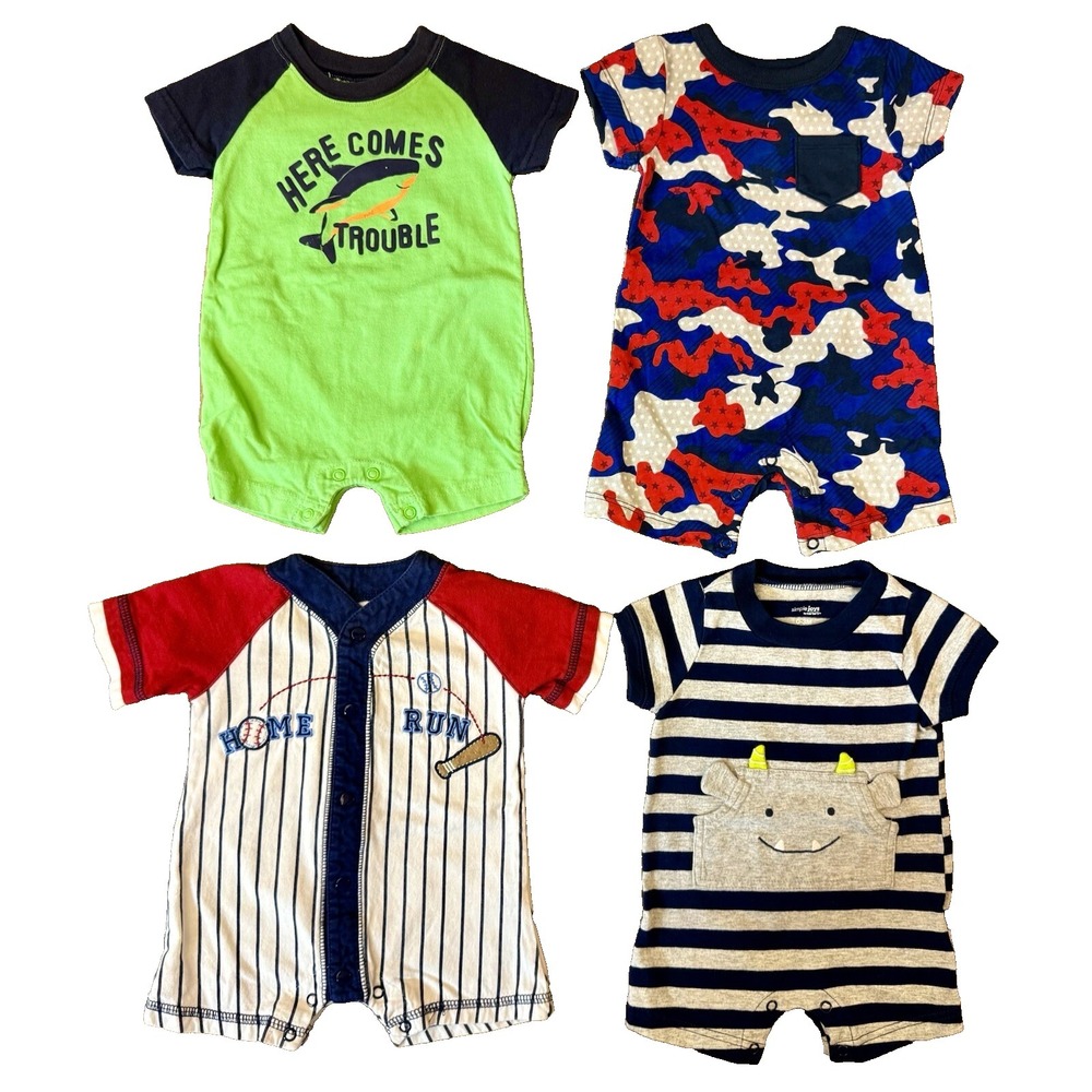 Carters‎ Baby Boy 0/3 Months Outfits Rompers Clothes Lot Bundle Summer Trouble